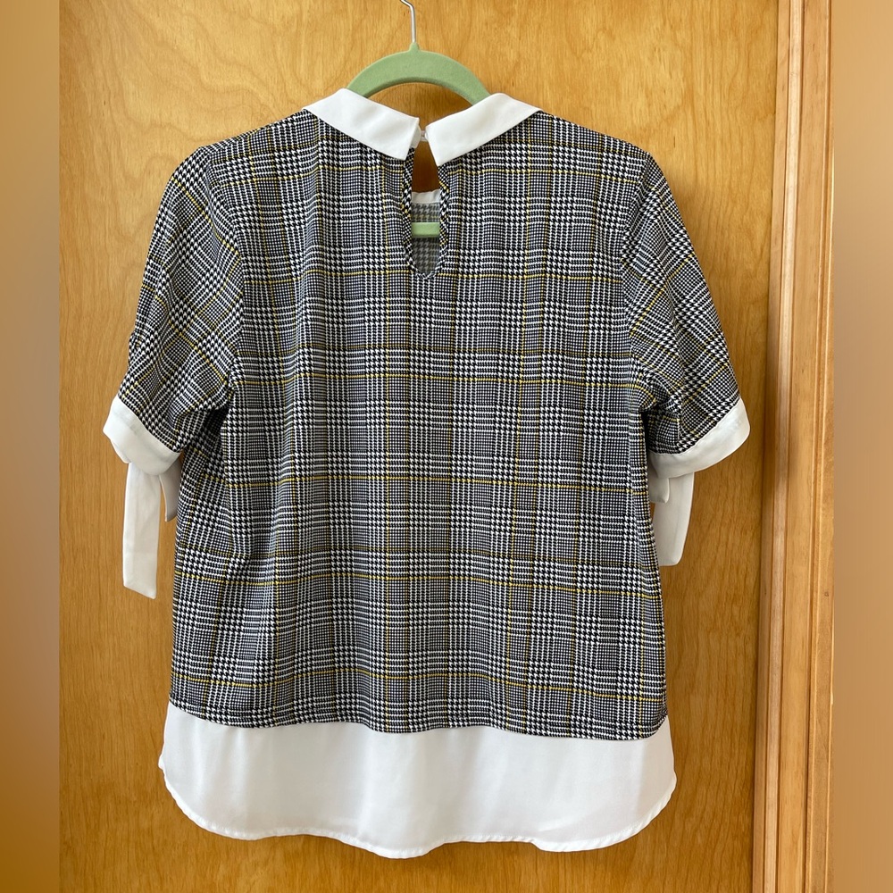 Faith and Joy by Monteau Houndstooth Plaid Shirt over Shirt look - Size L - 21” - Picture 2 of 4